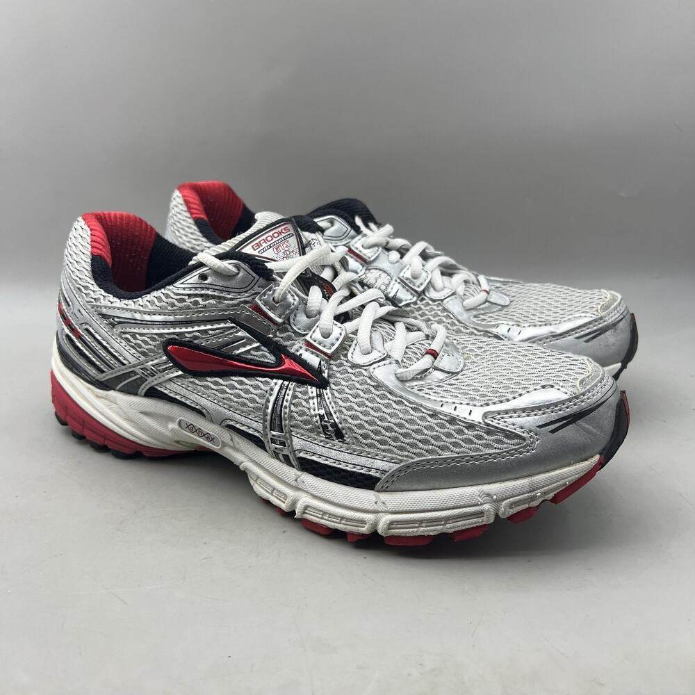 Brooks Adrenaline GTS 11 Running Shoes Men Size 10 D Silver Red Comfort Sneakers